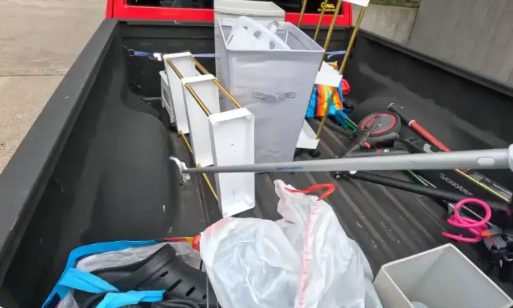 Moving dumpster rental Fresno truck bed loaded with decluttered items