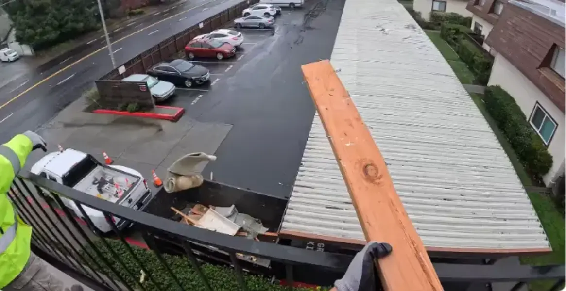 Roofing debris from a summer job, a common reason homeowners rent a dumpster in Fresno